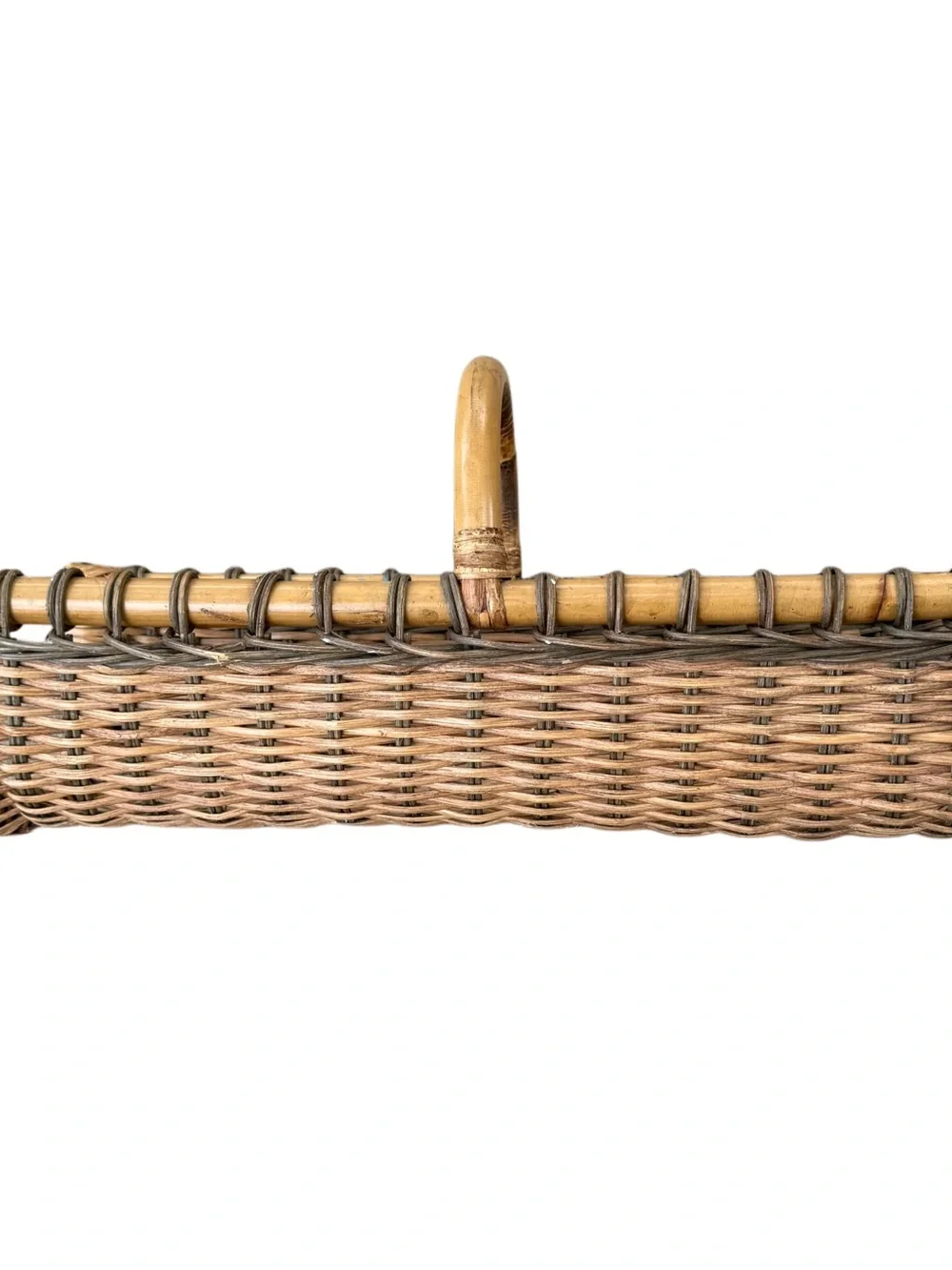Vintage Large Wicker Flower Gathering Basket with Natural Bamboo Handle 9x12x24